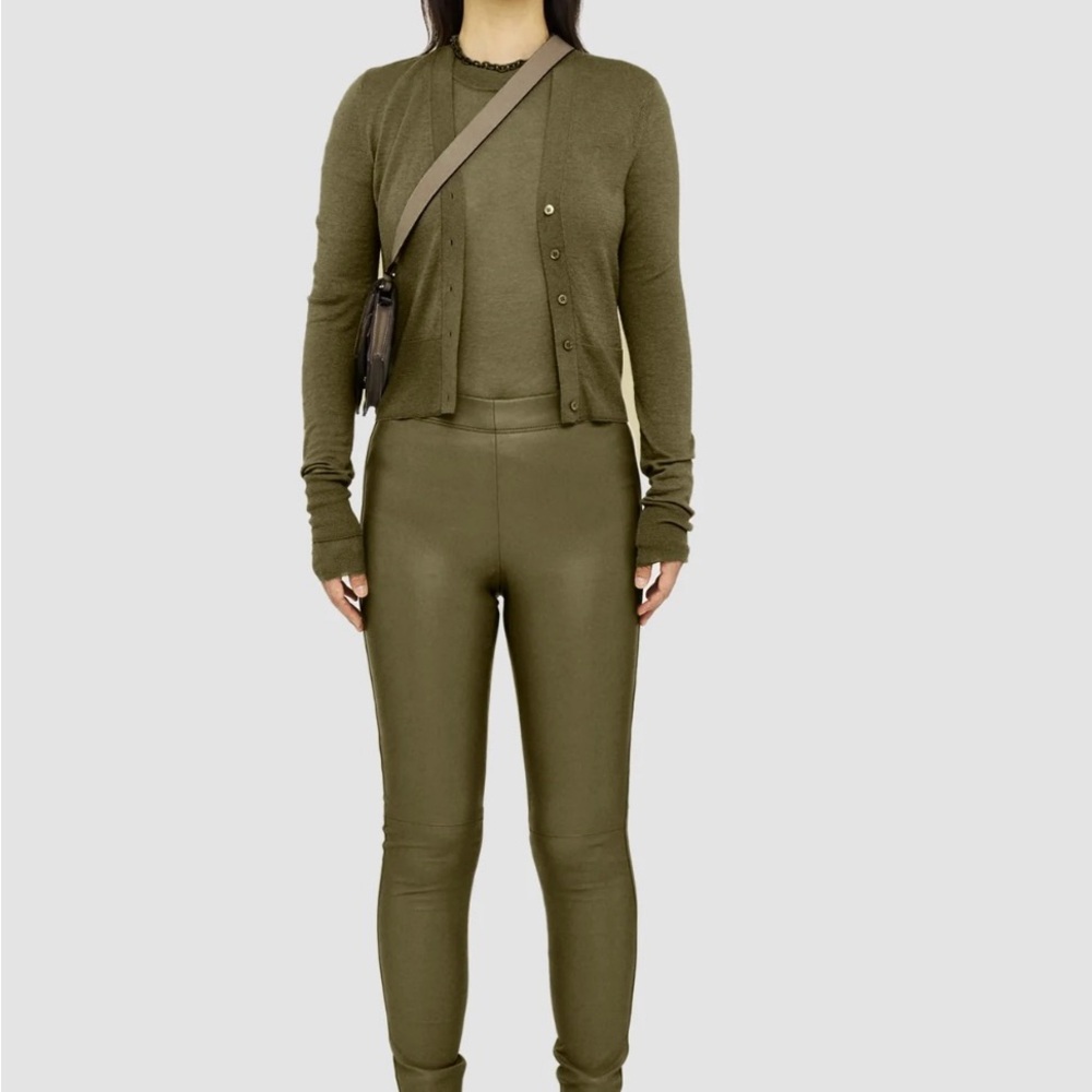 Joseph Olive Green Women's Leather Leggings 36 FR